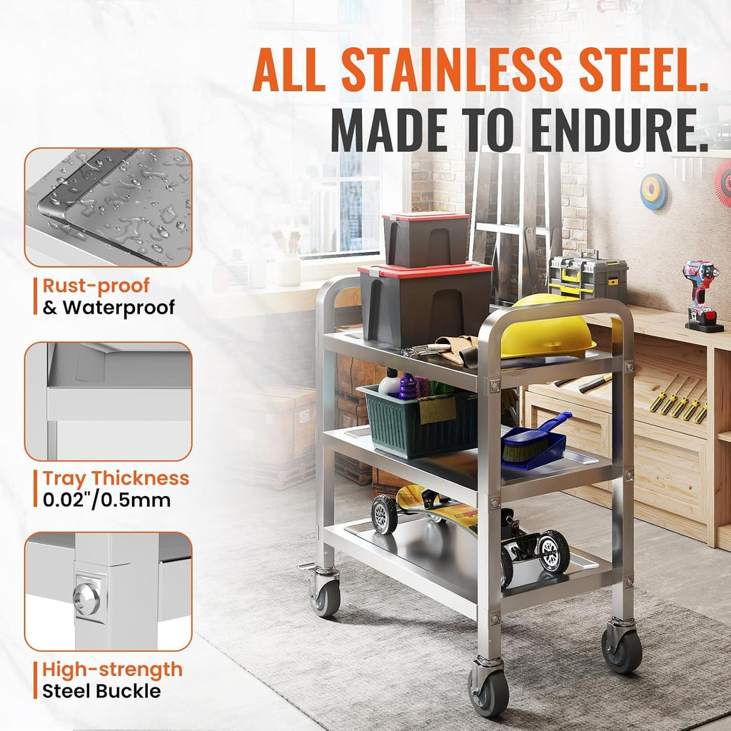 Heavy‑Duty Rolling Stainless Steel Utility Cart