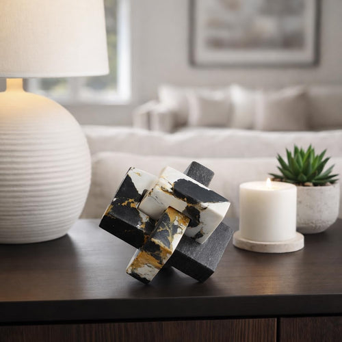 Black White Geometric Marble Home Decor Sculpture