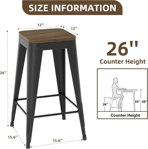 Black Wood‑Seat Metal Bar Stools