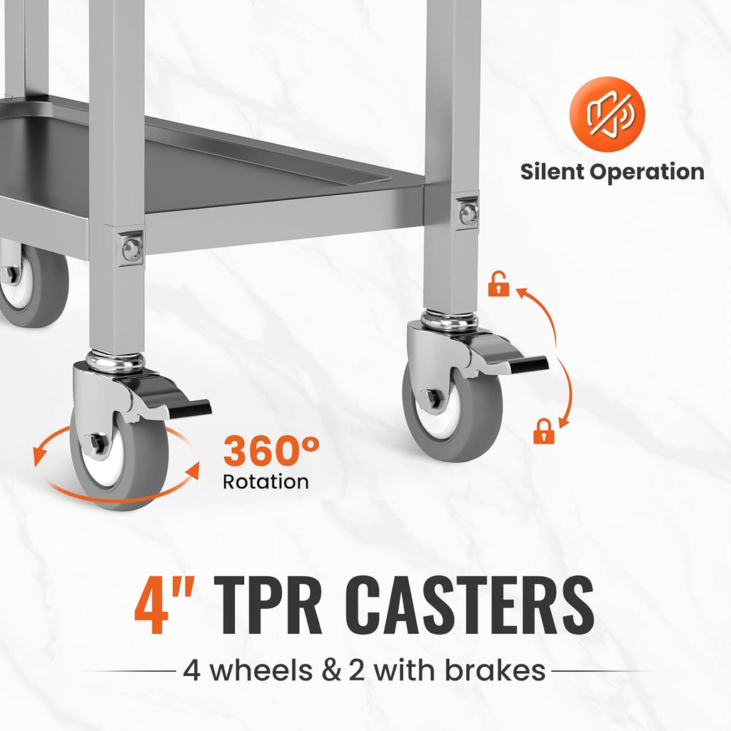 Heavy‑Duty Rolling Stainless Steel Utility Cart
