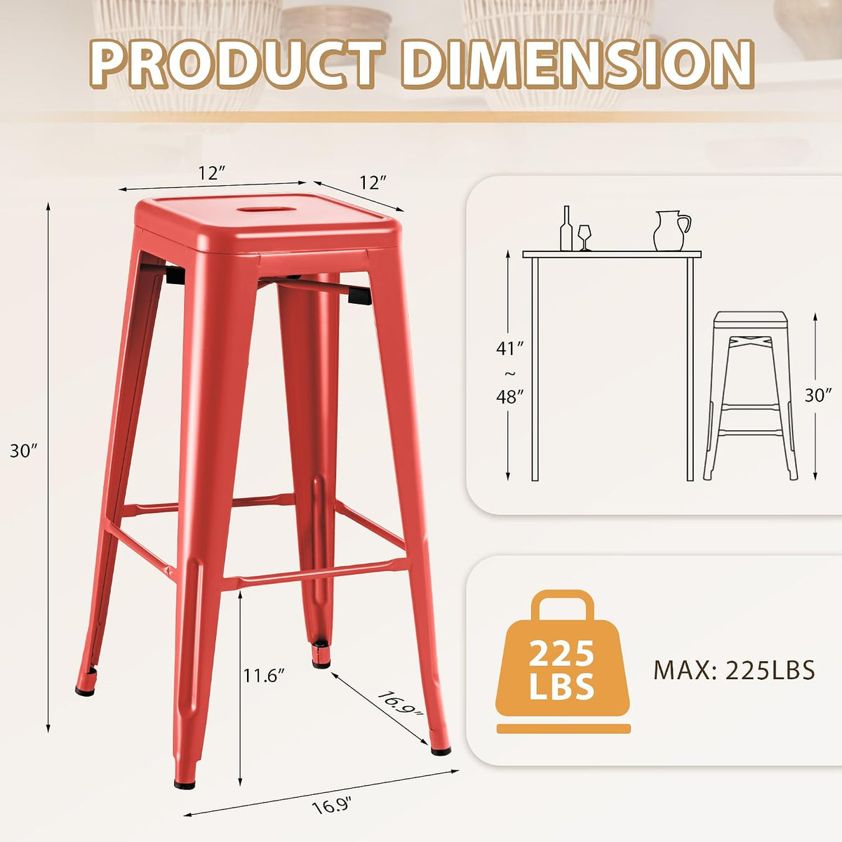 Red Stackable Metal Bar Stools