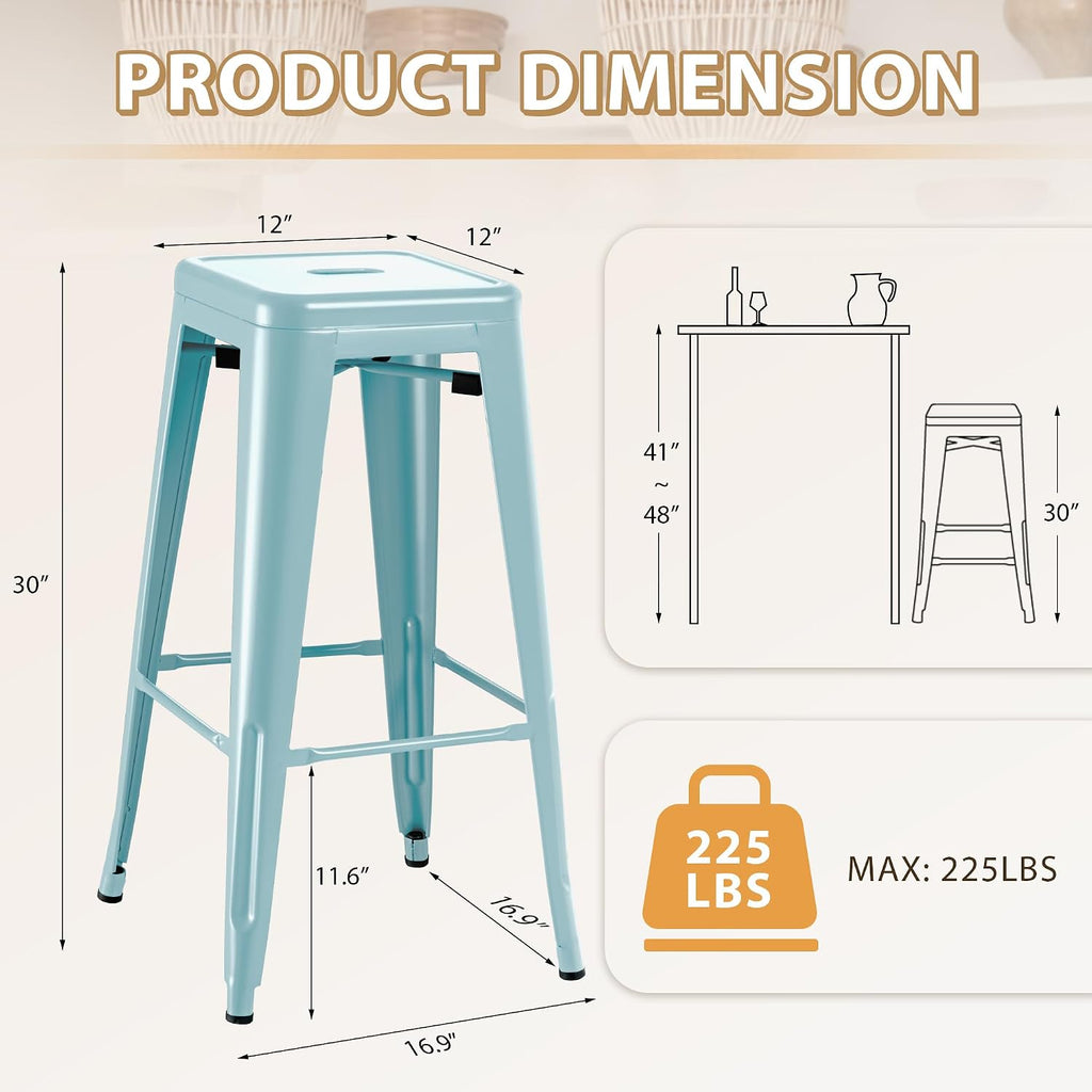 Blue Stackable Metal Bar Stools