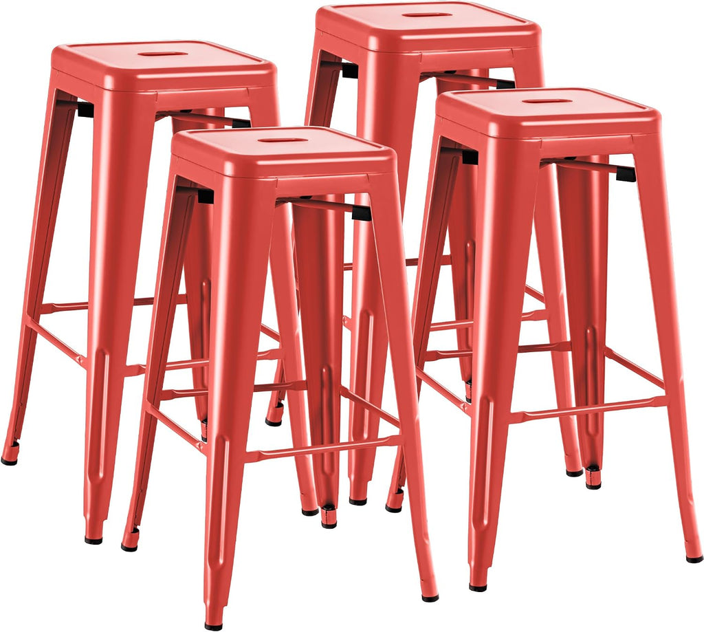 Red Stackable Metal Bar Stools