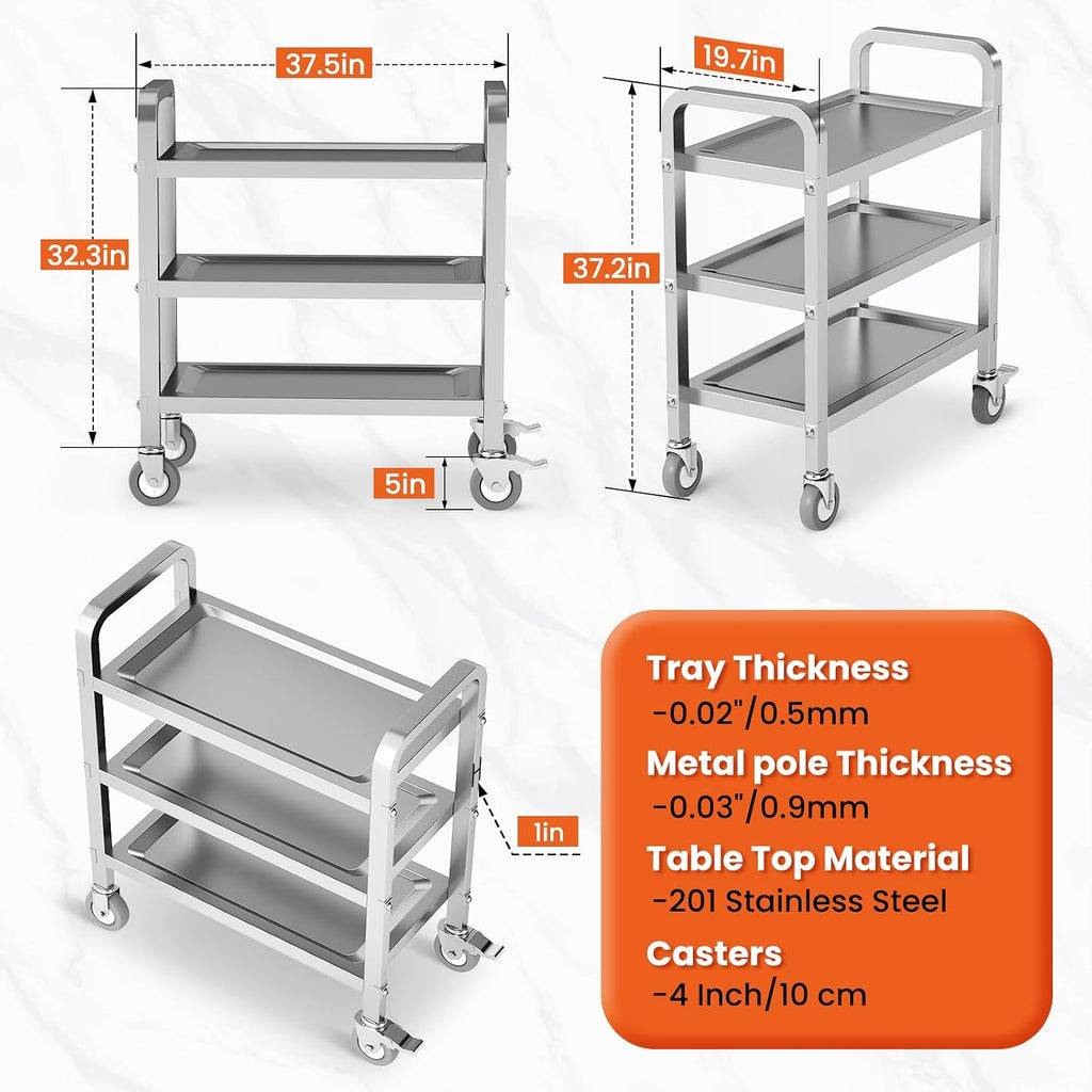 Heavy‑Duty Rolling Stainless Steel Utility Cart