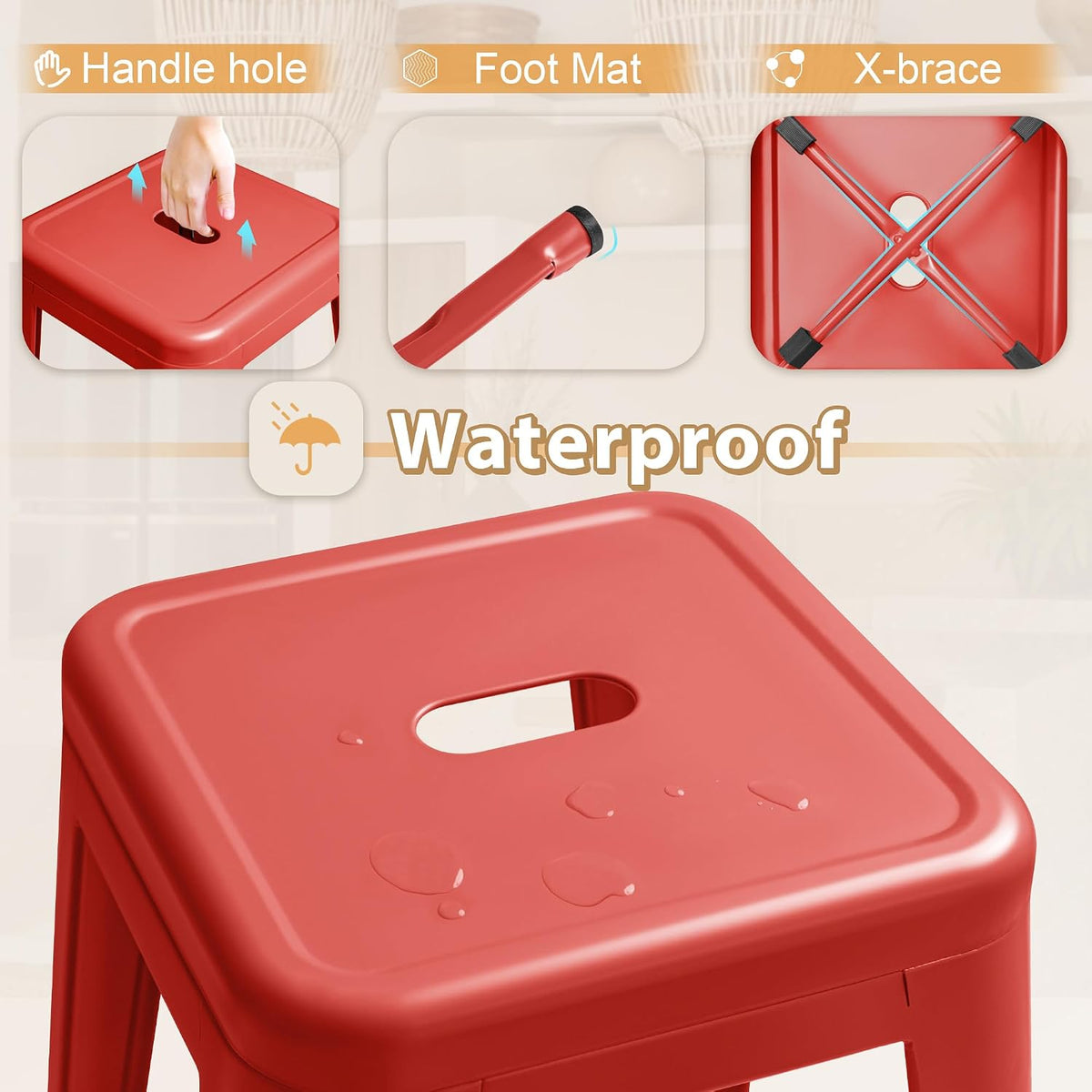 Red Stackable Metal Bar Stools
