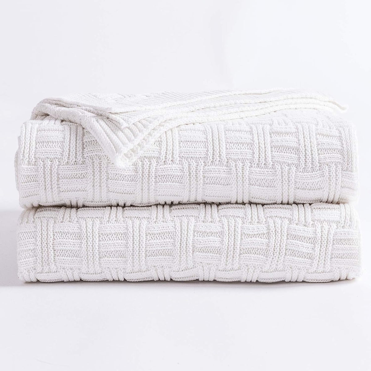White Cotton Cable Knit Throw Blanket