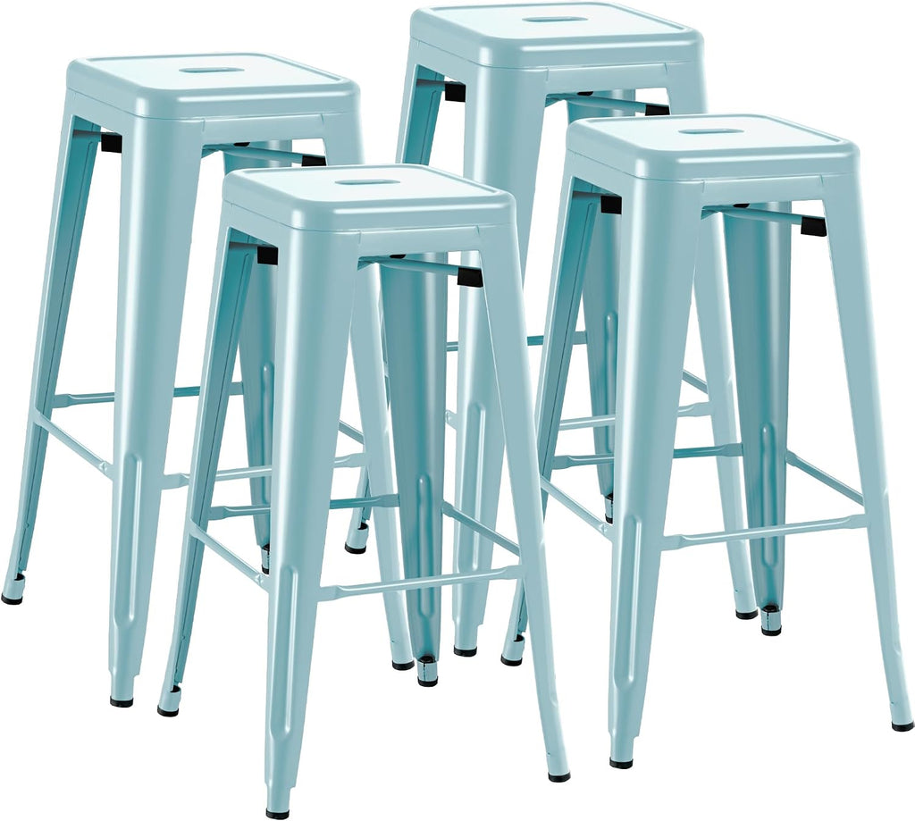 Blue Stackable Metal Bar Stools