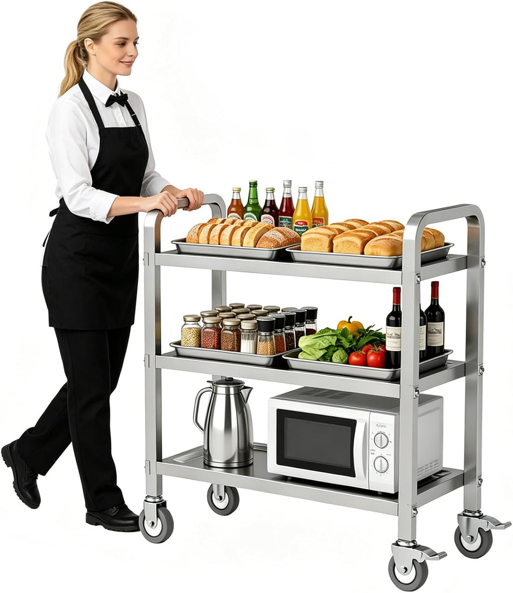 Heavy‑Duty Rolling Stainless Steel Utility Cart