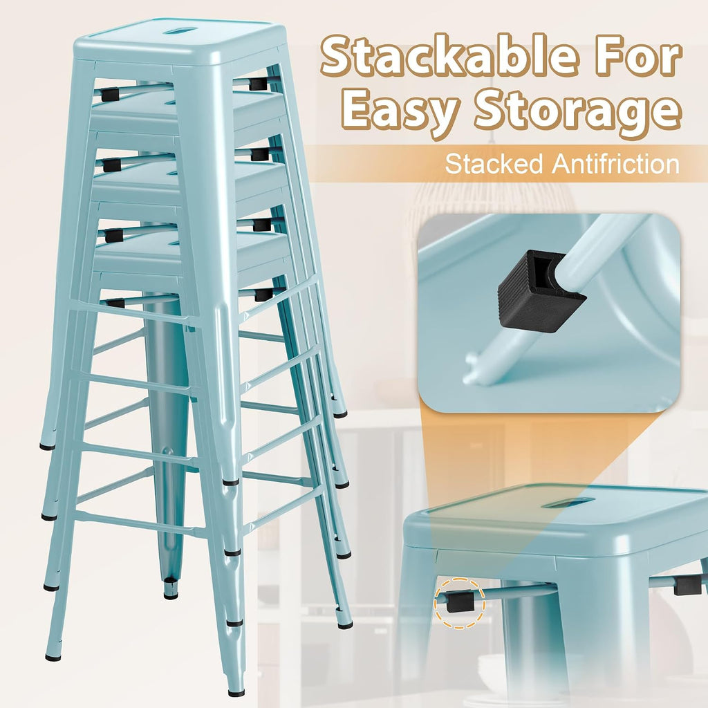 Blue Stackable Metal Bar Stools