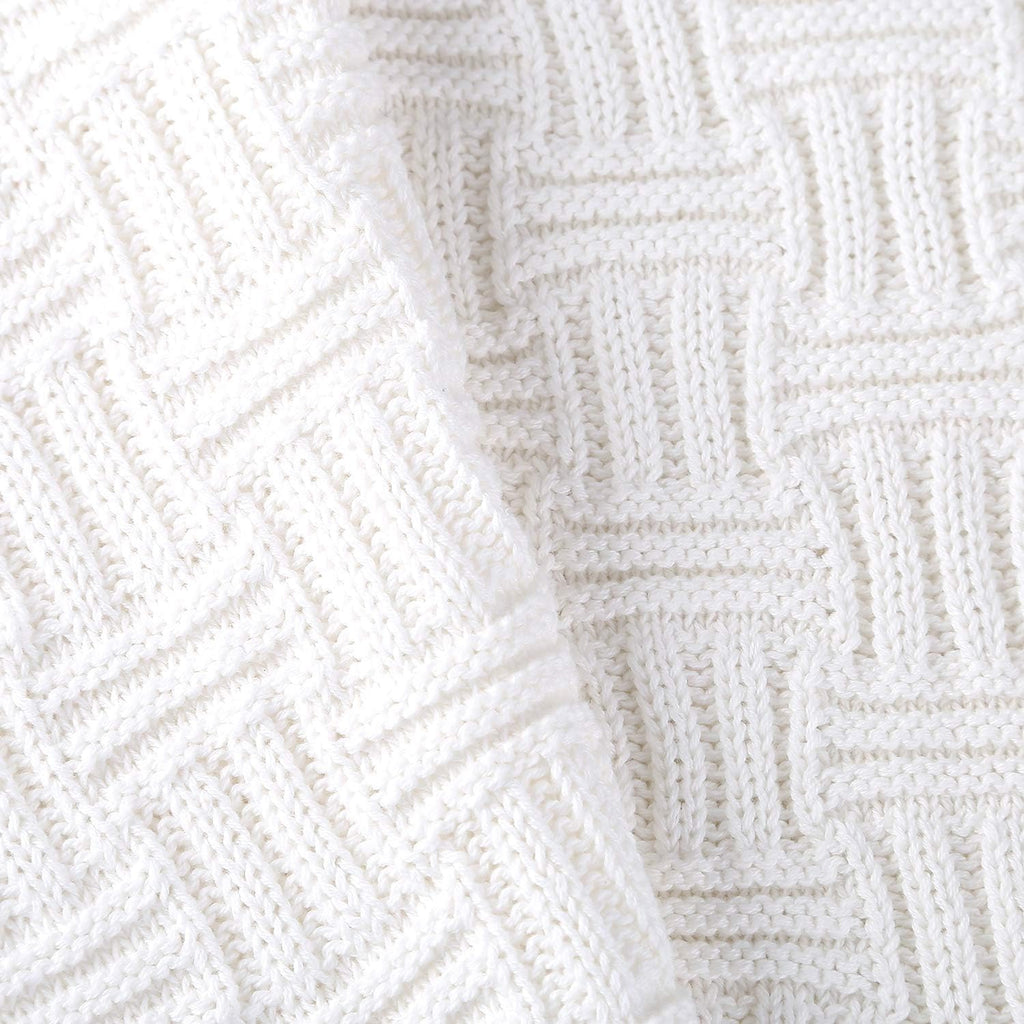 White Cotton Cable Knit Throw Blanket