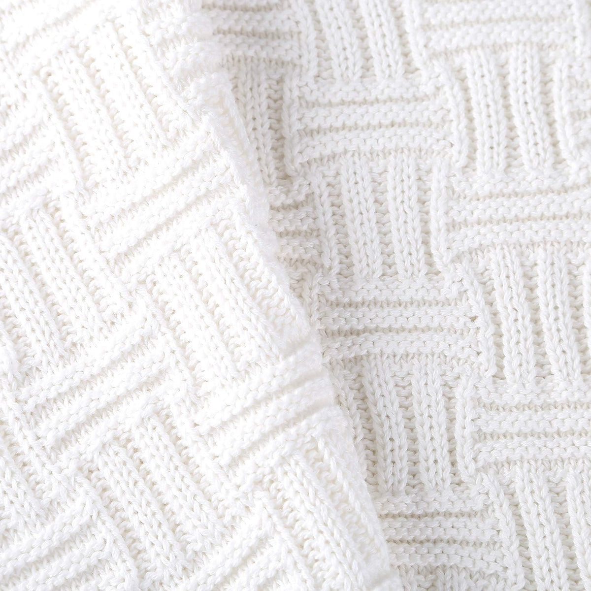 White Cotton Cable Knit Throw Blanket