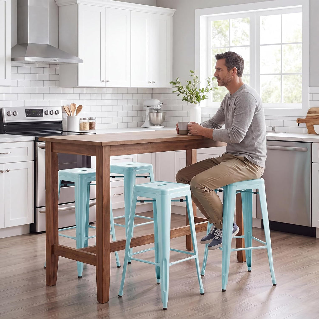 Blue Stackable Metal Bar Stools