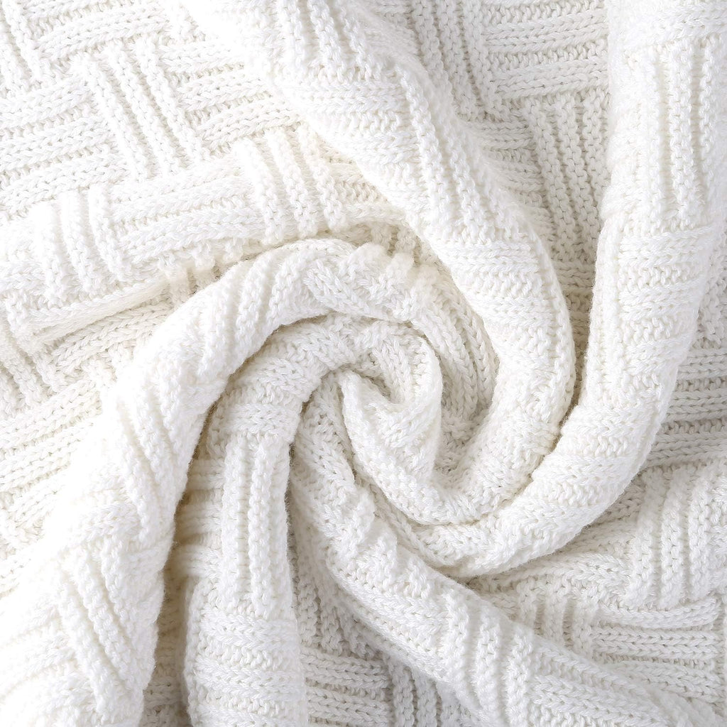 White Cotton Cable Knit Throw Blanket