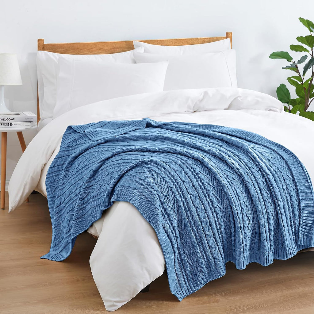 Dusty Blue Cable Knit Throw Blanket