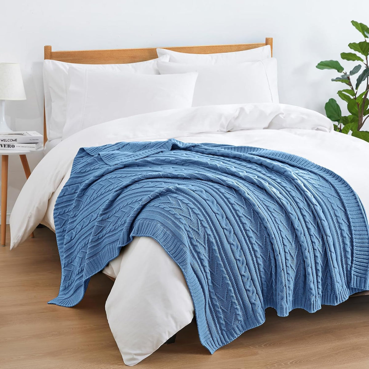 Dusty Blue Cable Knit Throw Blanket