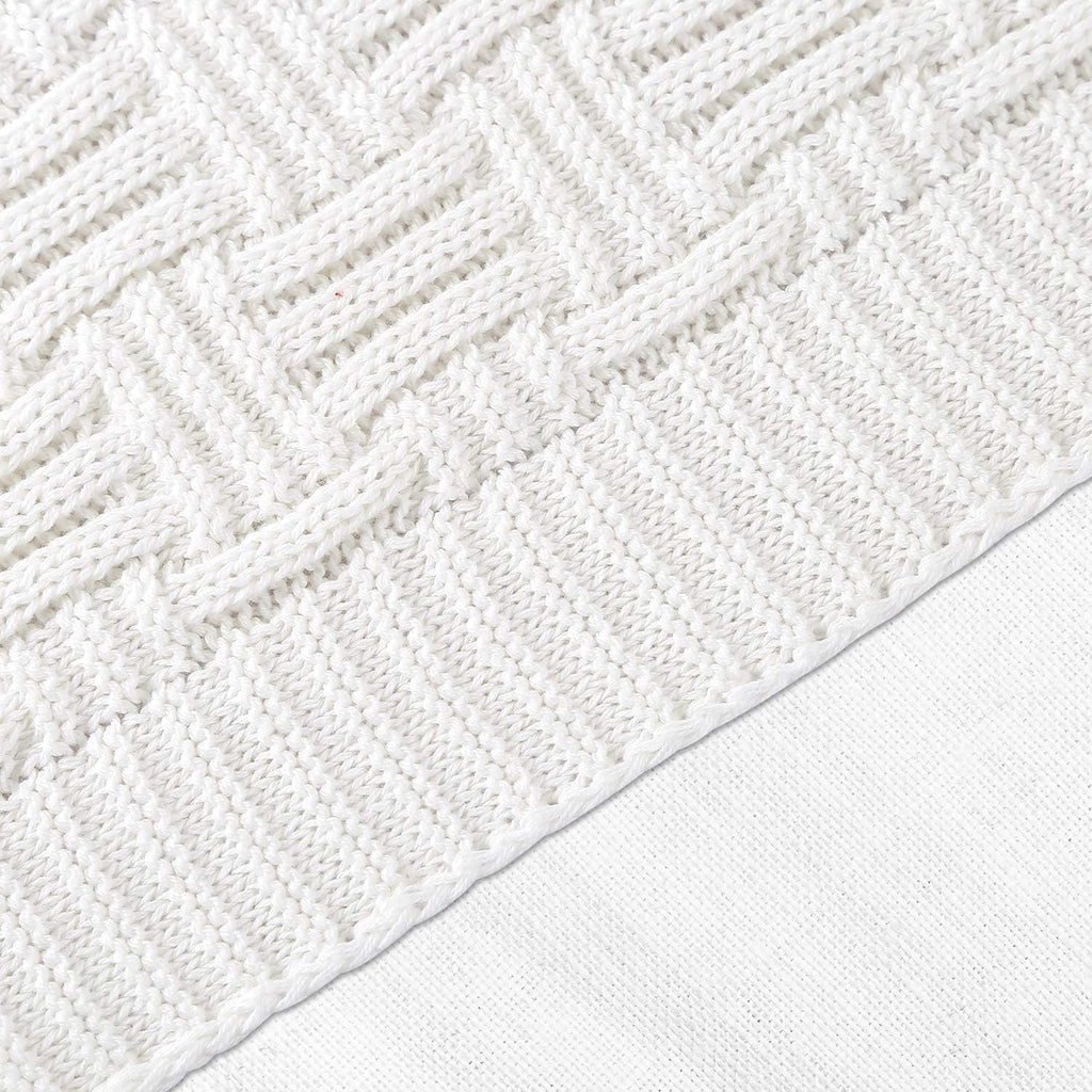 White Cotton Cable Knit Throw Blanket