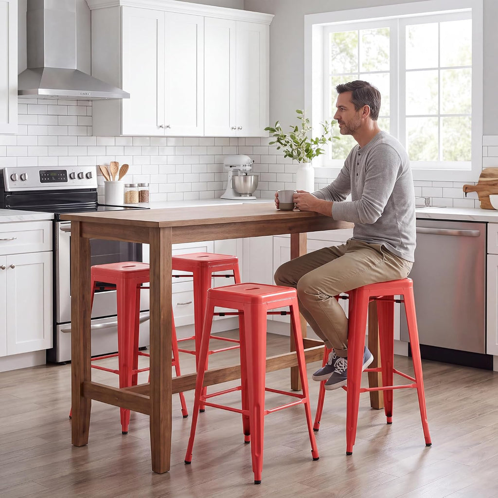 Red Stackable Metal Bar Stools