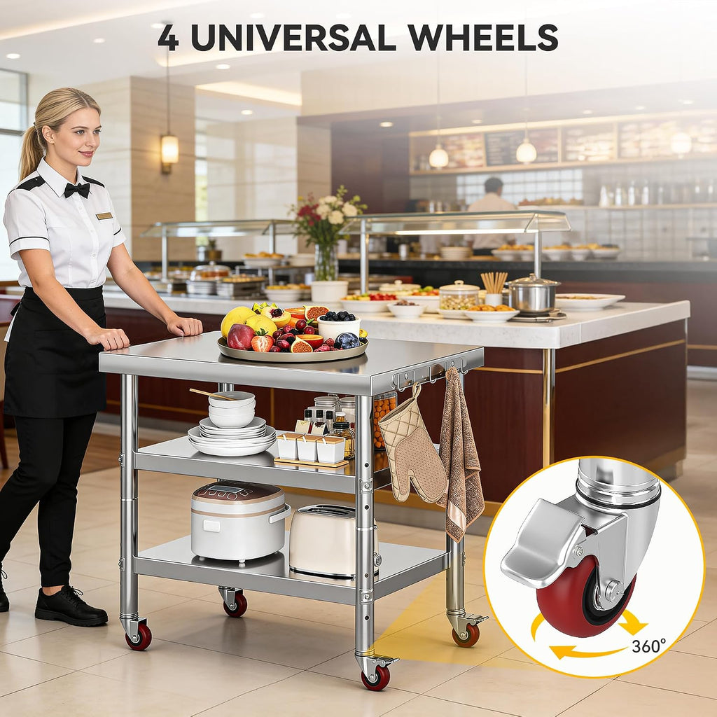 Rolling Stainless Steel Commercial Prep Worktable