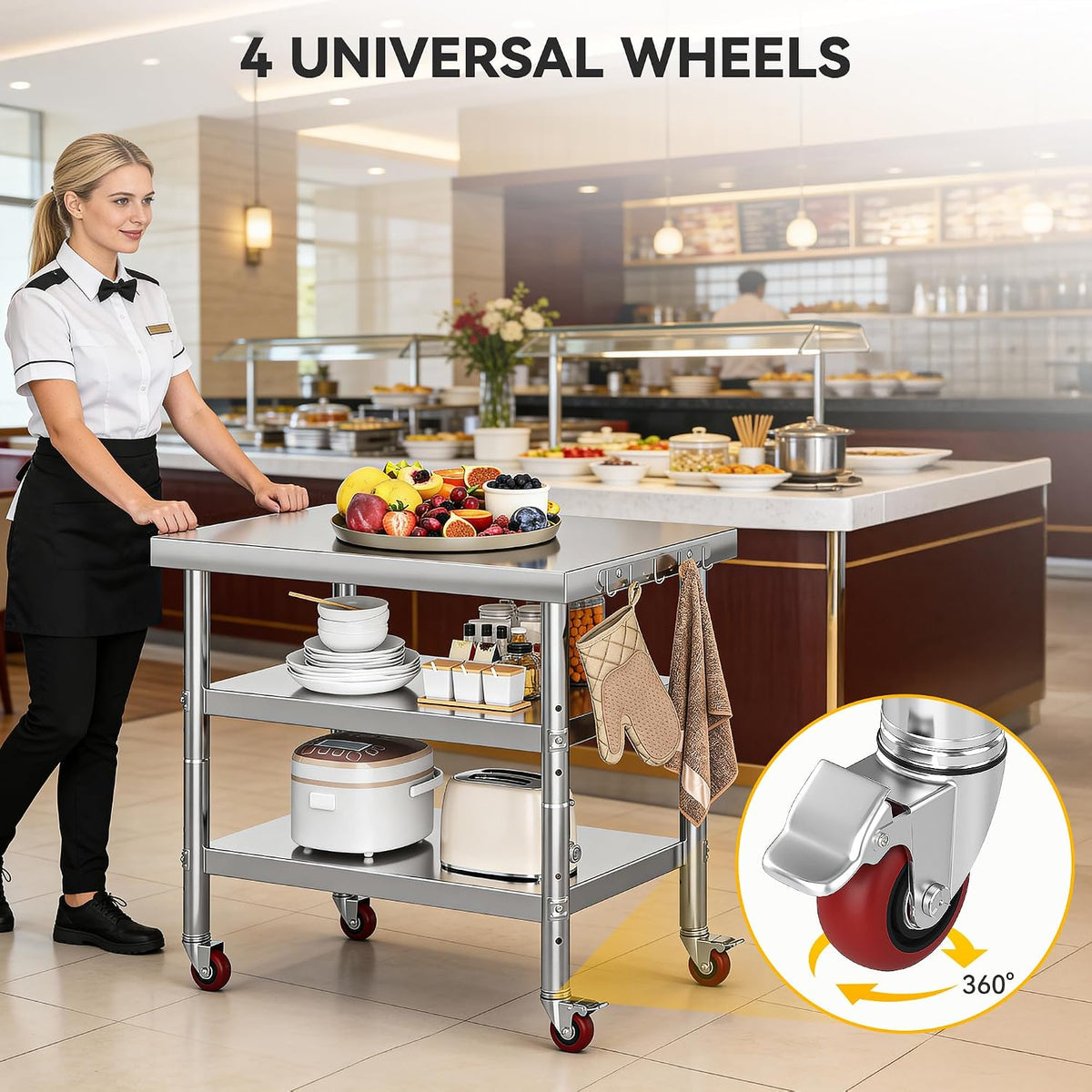 Rolling Stainless Steel Commercial Prep Worktable