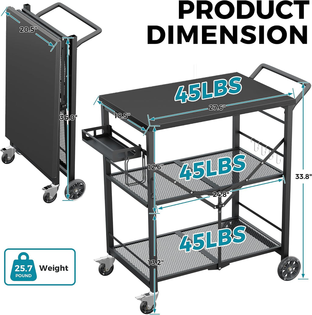 Foldable Metal Outdoor Rolling Grill Cart