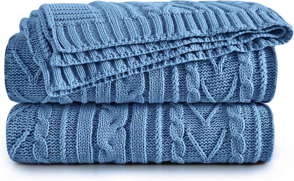 Dusty Blue Cable Knit Throw Blanket