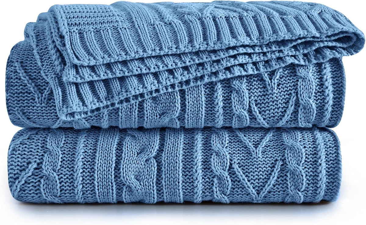 Dusty Blue Cable Knit Throw Blanket