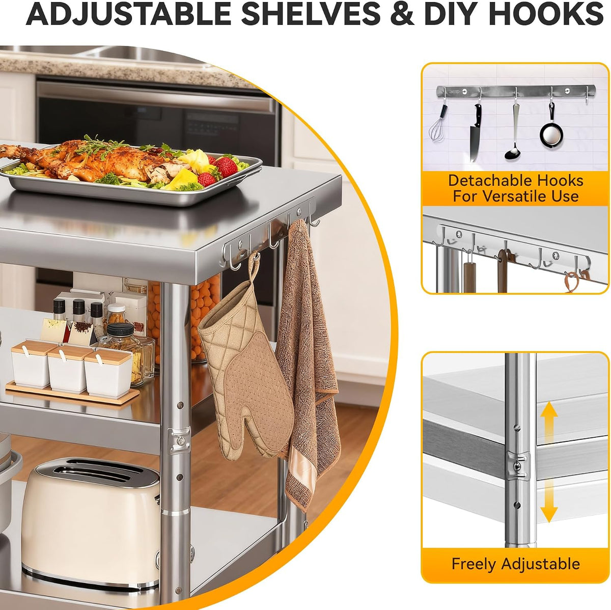 Rolling Stainless Steel Commercial Prep Worktable